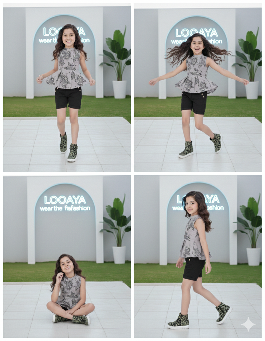 Sleeveless Peplum Top and Black Shorts Set - Image 5