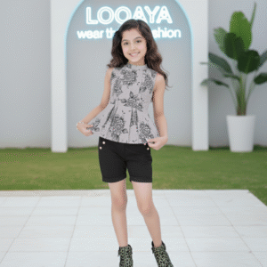 Sleeveless Peplum Top and Black Shorts Set