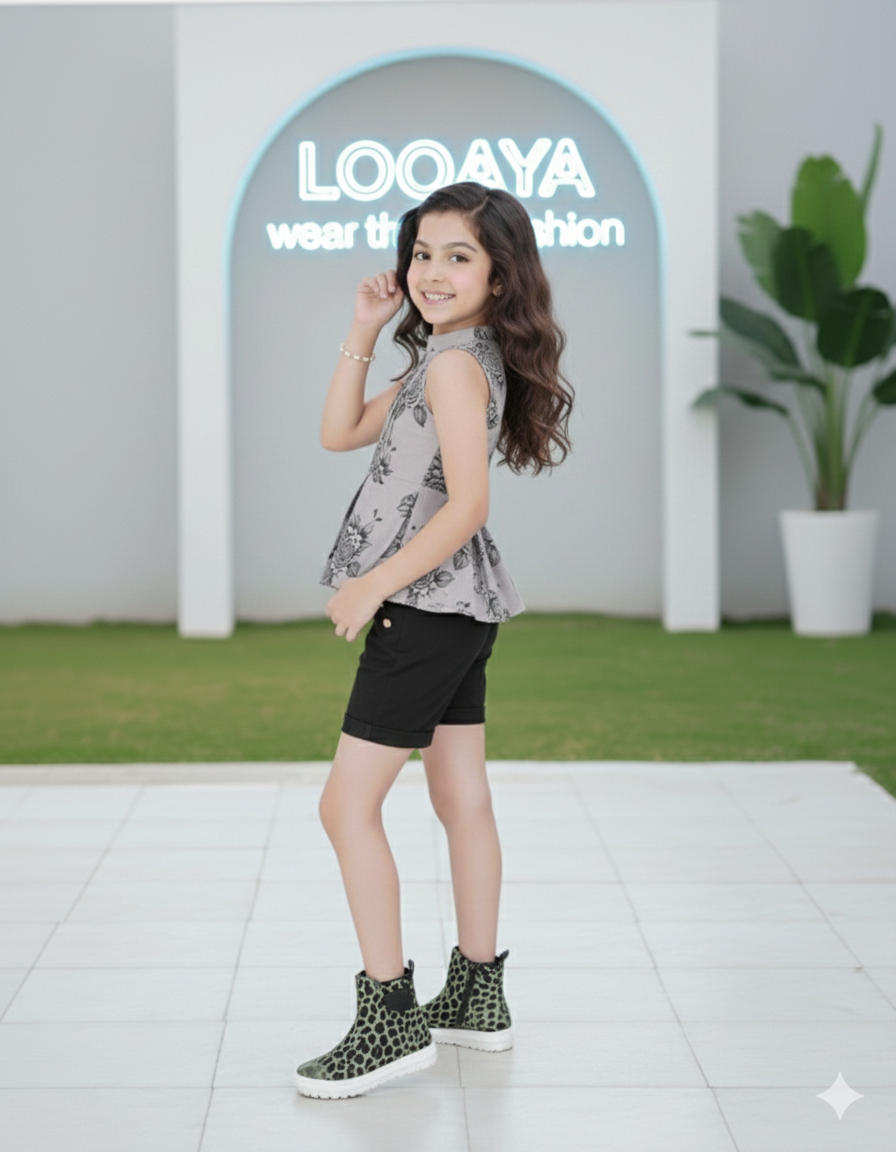 Sleeveless Peplum Top and Black Shorts Set - Image 3