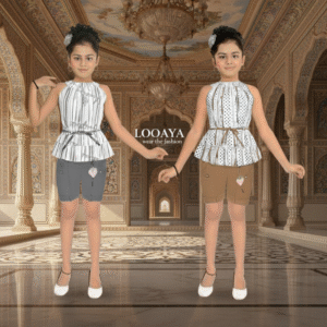 Girls' Peplum Top & Shorts Set | Elegant Stripe Outfit